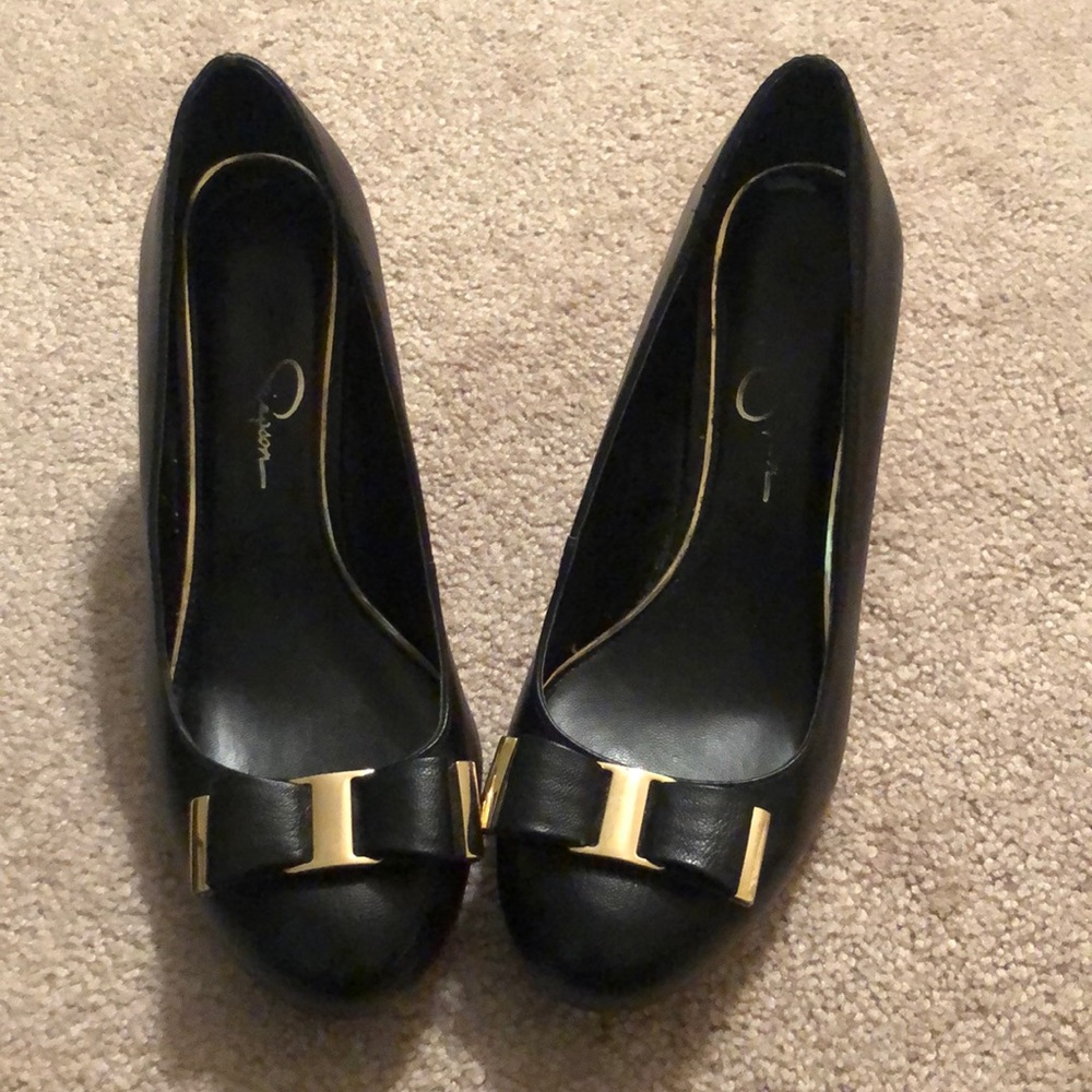 Jessica Simpson black dress wedges